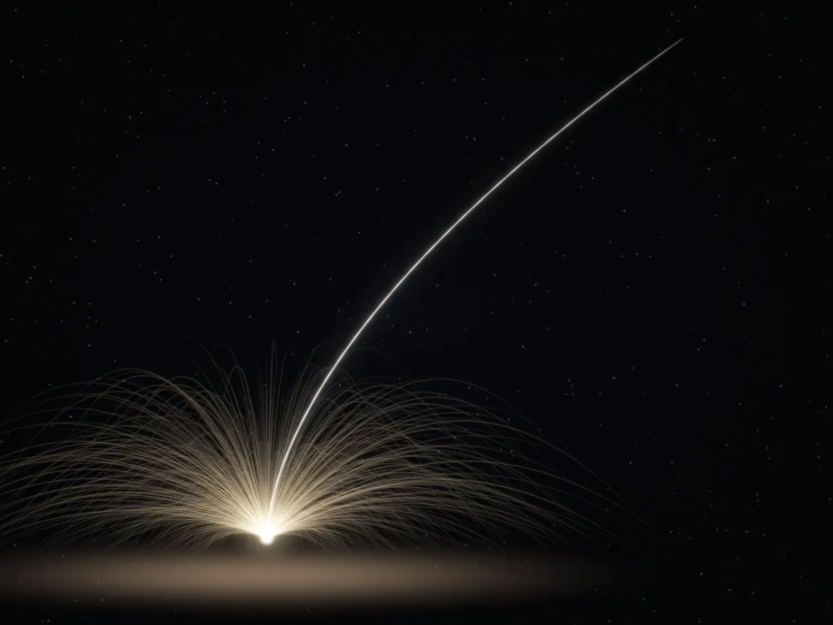 A light streak rising from a fountain of sparks